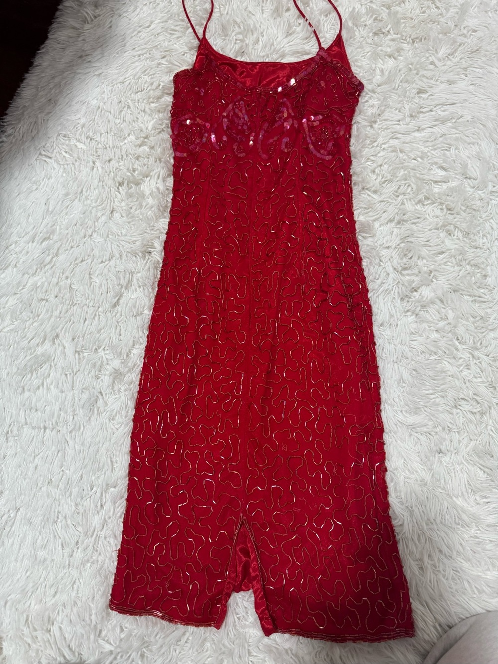 Vintage silk red beaded dress - Picture 3 of 5
